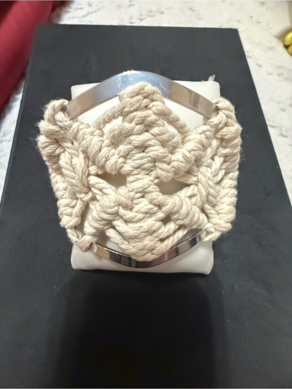 Charming Charlie Cream Macramé Statement Bracelet with Silver Accents